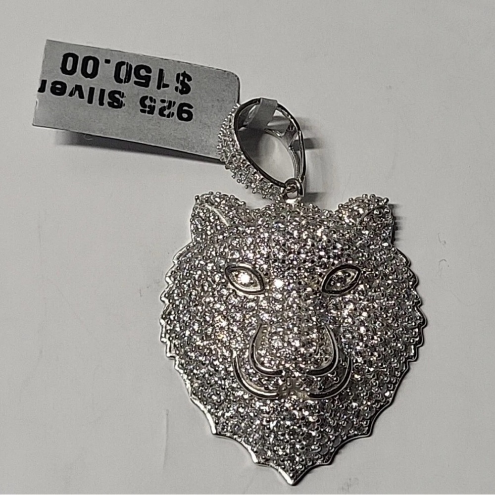 Sterling Silver Iced Out Lion Pendent Large Pendent